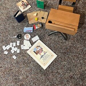 Molly’s School Story Vintage Wooden School Desk and Over 30 Accessories